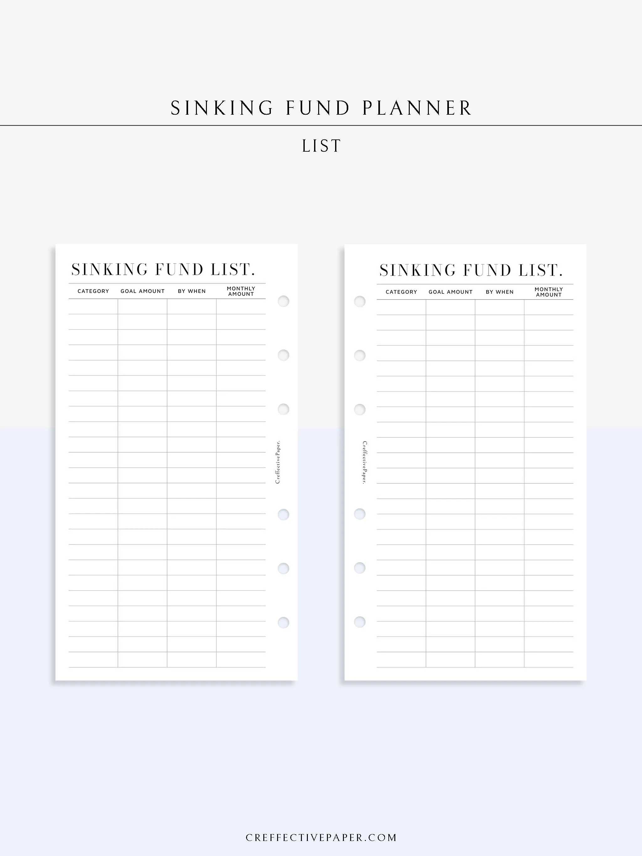 T124 | Sinking Fund Categories, Lists, Tracker Template