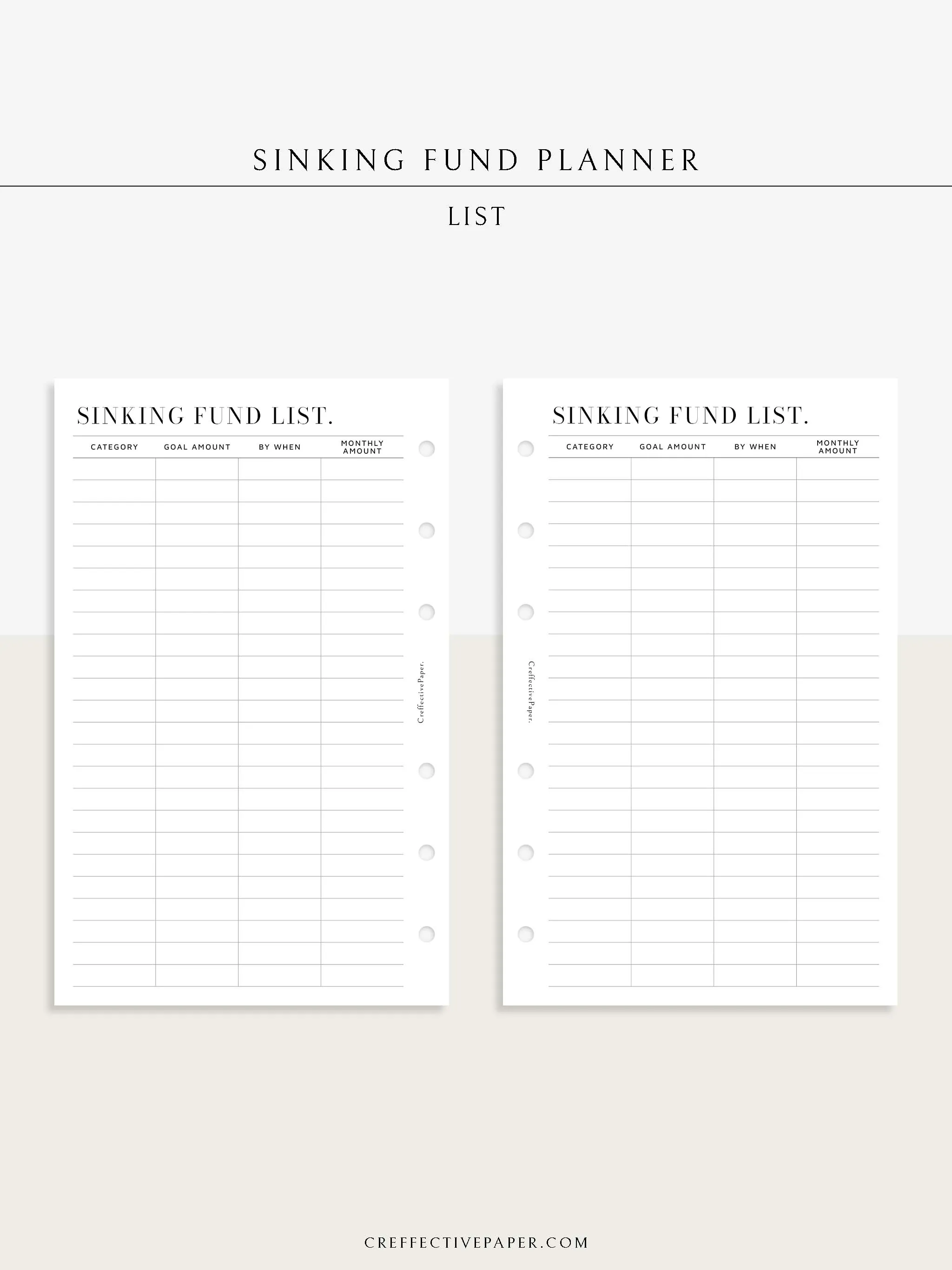 T124 | Sinking Fund Categories, Lists, Tracker Template