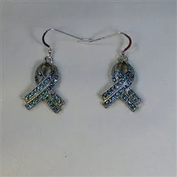 Teal Rhinestone Awareness Ribbon Earrings