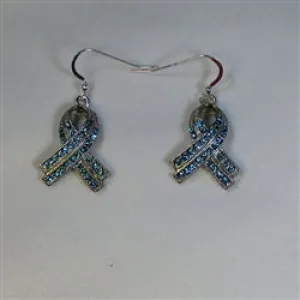 Teal Rhinestone Awareness Ribbon Earrings