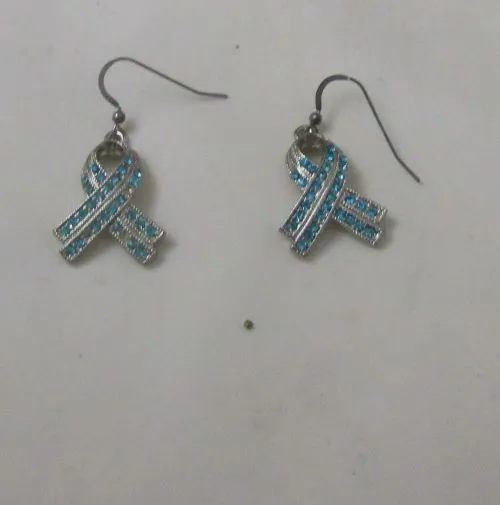 Teal Rhinestone Awareness Ribbon Earrings