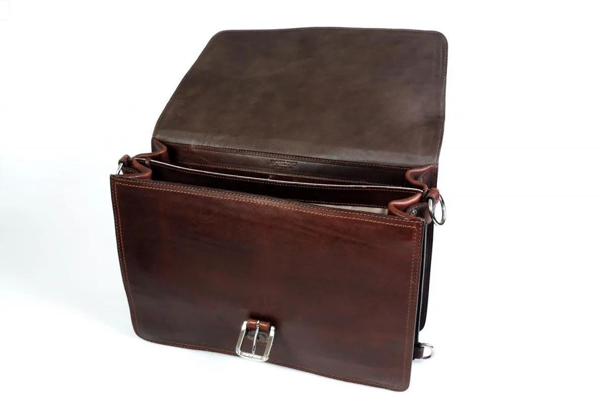 The Cesena Classic Vachetta Leather Briefcase - Walnut Brown