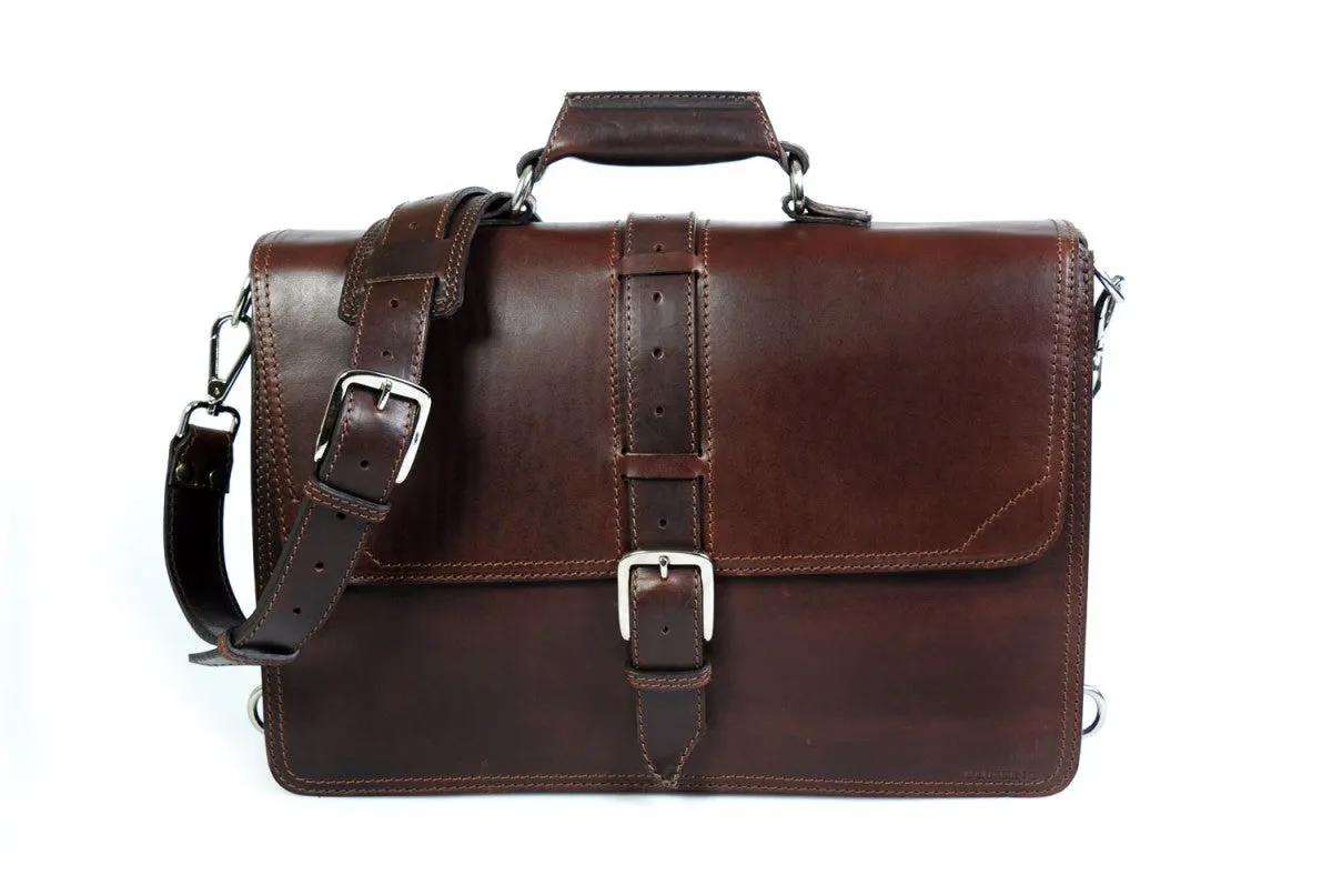 The Cesena Classic Vachetta Leather Briefcase - Walnut Brown