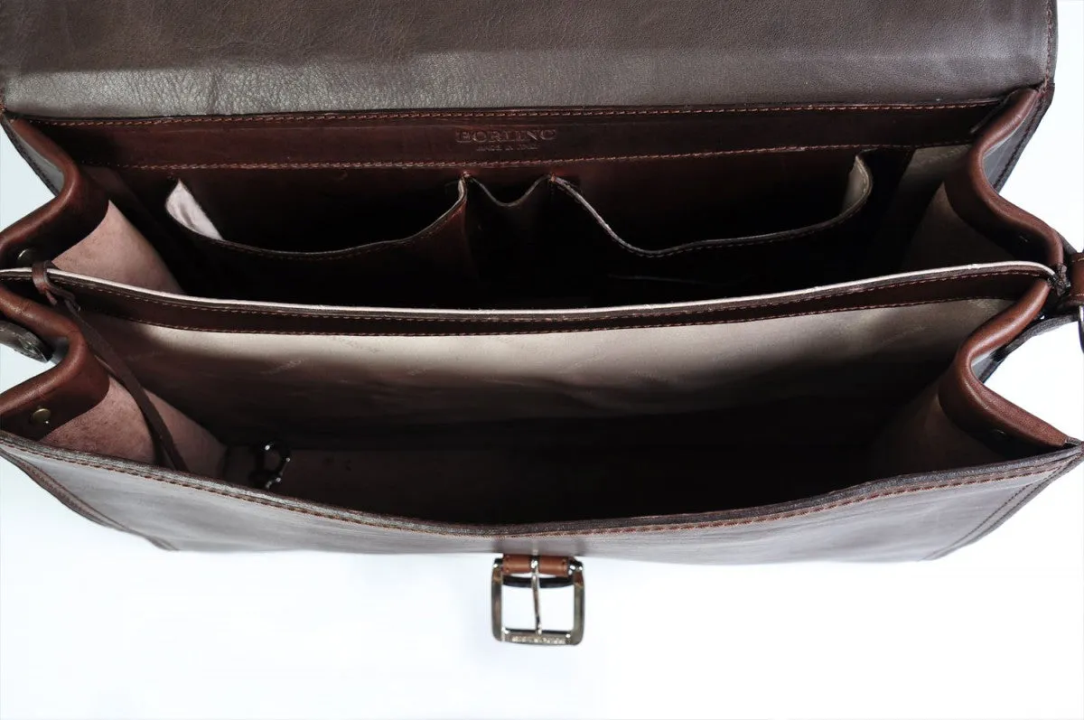 The Cesena Classic Vachetta Leather Briefcase - Walnut Brown