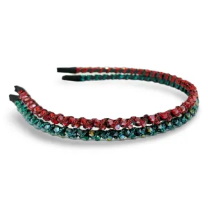 Thin Beaded Headband Set - Red   Green