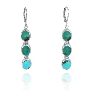 Triple Oval Turquoise comp Sterling Silver Lever Back Earrings