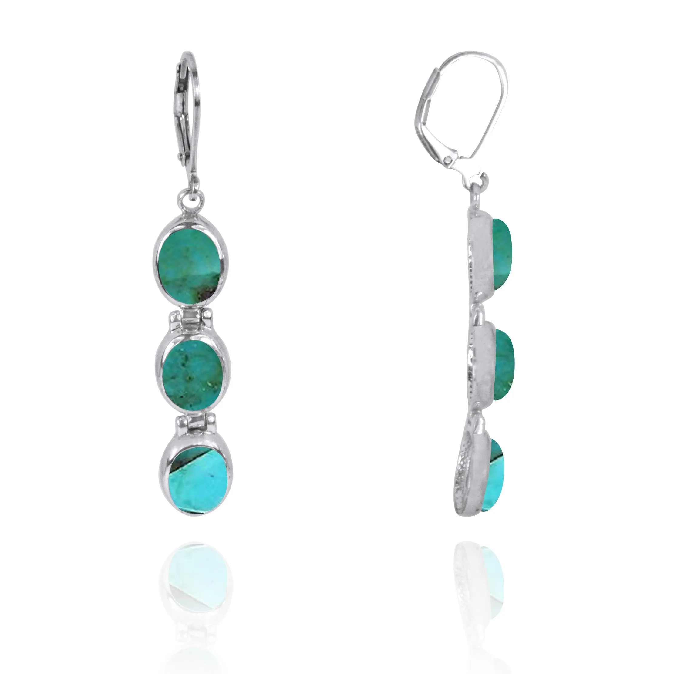 Triple Oval Turquoise comp Sterling Silver Lever Back Earrings