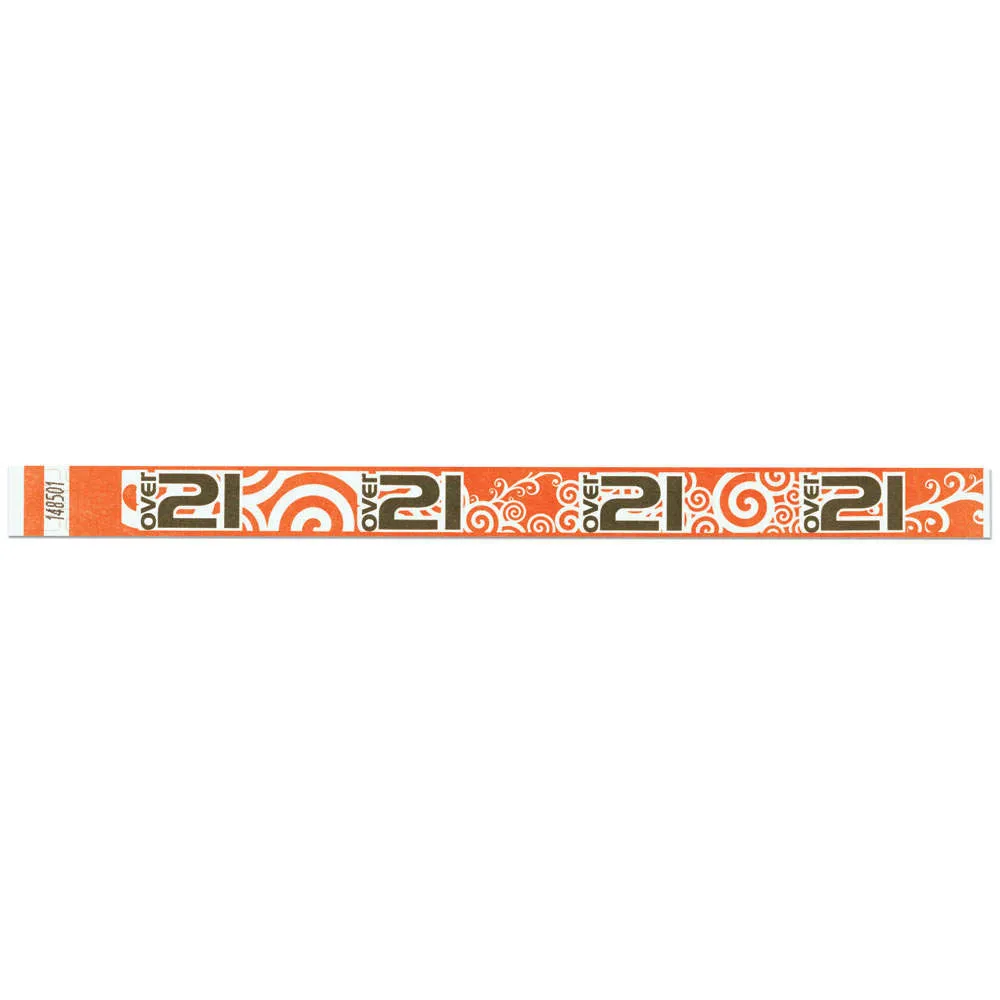 Tytan-Band® Expressions Tyvek Wristbands 3/4" 'Over 21' Swirls Design NTX89 (500/Pack)