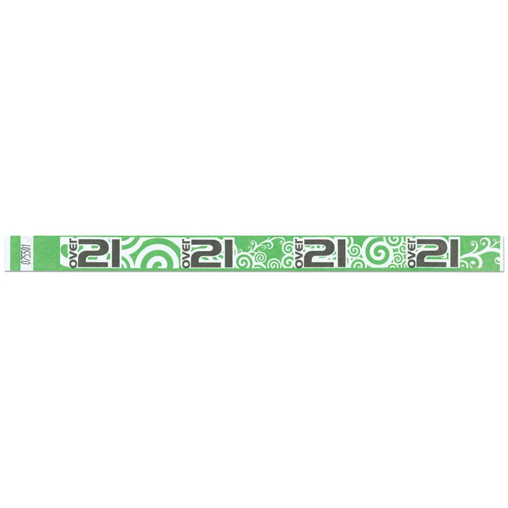 Tytan-Band® Expressions Tyvek Wristbands 3/4" 'Over 21' Swirls Design NTX89 (500/Pack)