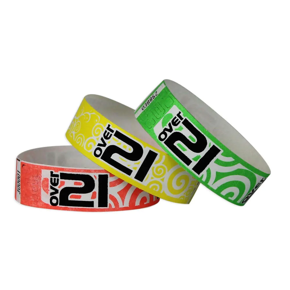 Tytan-Band® Expressions Tyvek Wristbands 3/4" 'Over 21' Swirls Design NTX89 (500/Pack)