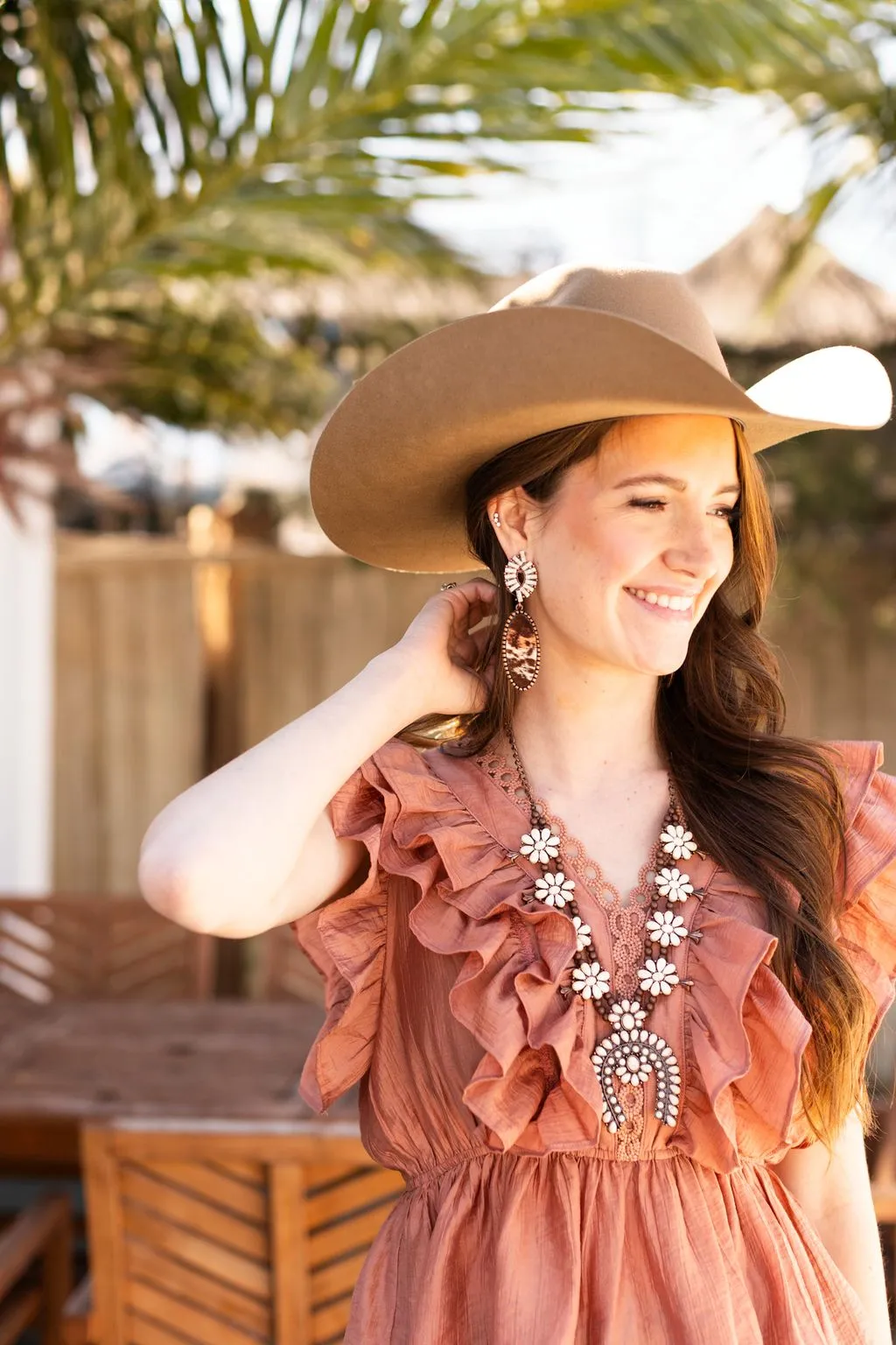 White Cream & Copper Squash Blossom Necklace