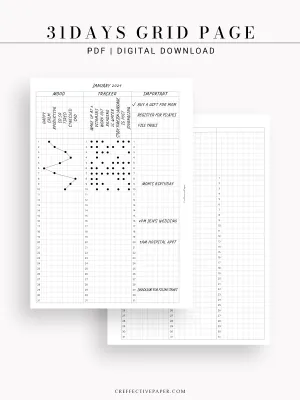 Y110 | 31Days Grid Page for Future Log & Tracker